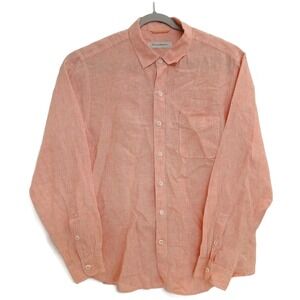 Tommy Bahama Shirt Mens Large Orange Linen Button Up Long‎ Sleeve Casual Pocket